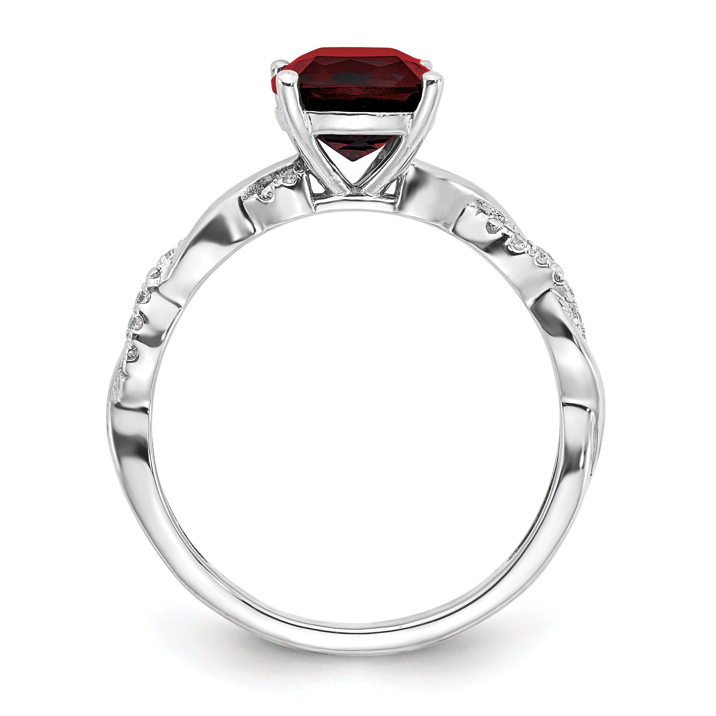 Sterling Silver Rhodium-plated Garnet and Diamond Ring