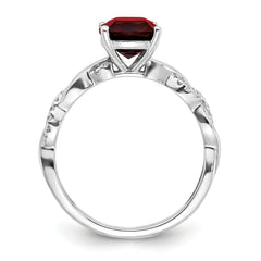 Sterling Silver Rhodium-plated Garnet and Diamond Ring