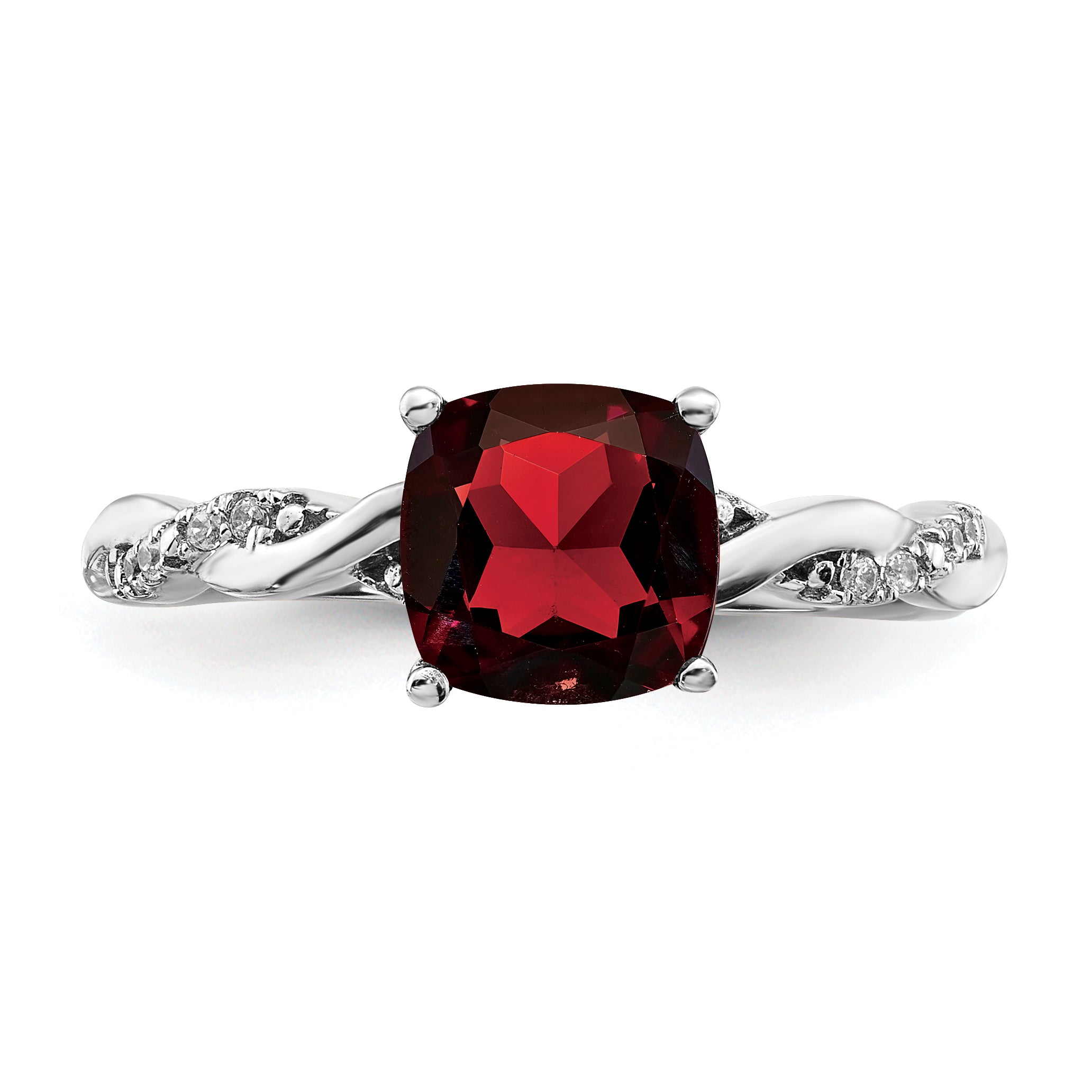 Sterling Silver Rhodium-plated Garnet and Diamond Ring