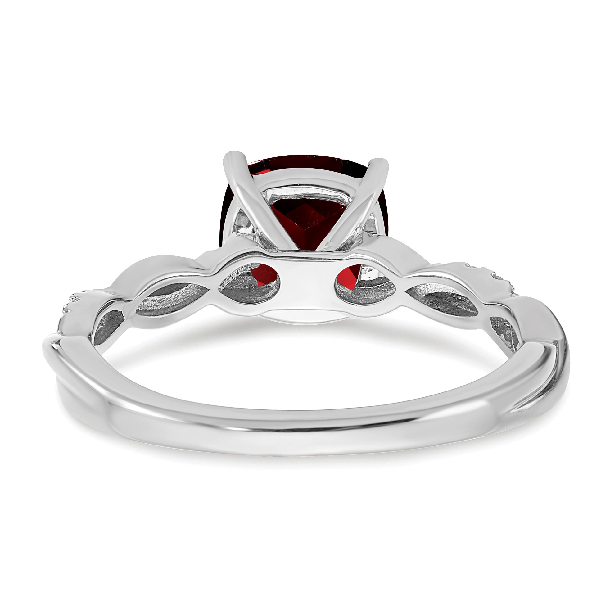 Sterling Silver Rhodium-plated Garnet and Diamond Ring