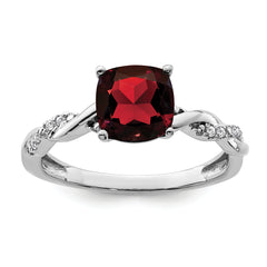 Sterling Silver Rhodium-plated Garnet and Diamond Ring