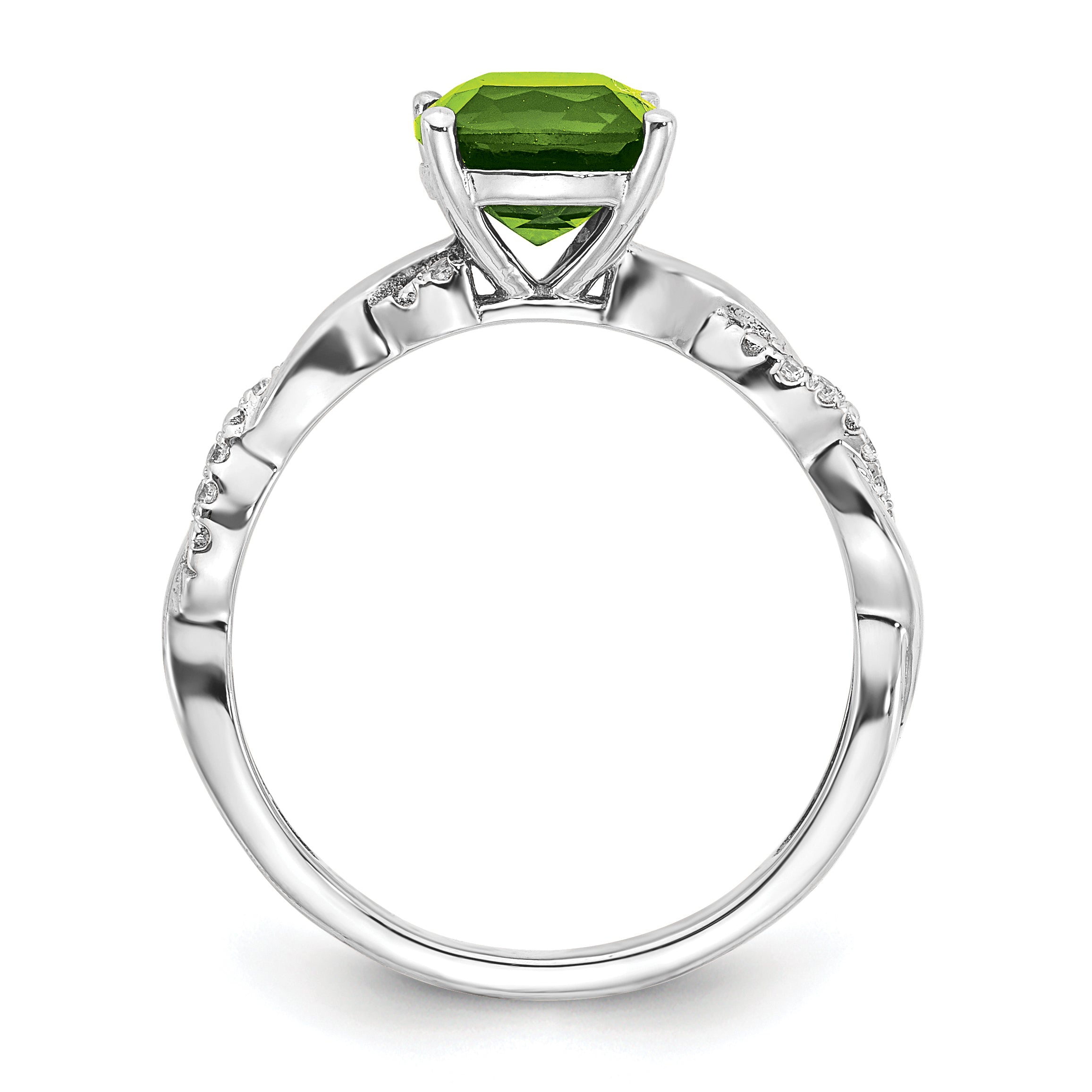 Sterling Silver Rhodium-plated Peridot and Diamond Ring