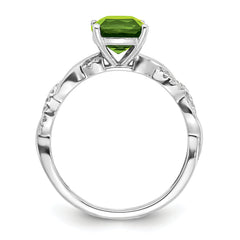 Sterling Silver Rhodium-plated Peridot and Diamond Ring