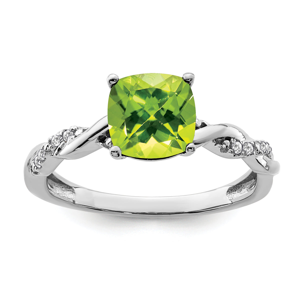 Sterling Silver Rhodium-plated Peridot and Diamond Ring