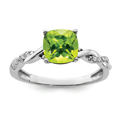 Sterling Silver Rhodium-plated Peridot and Diamond Ring