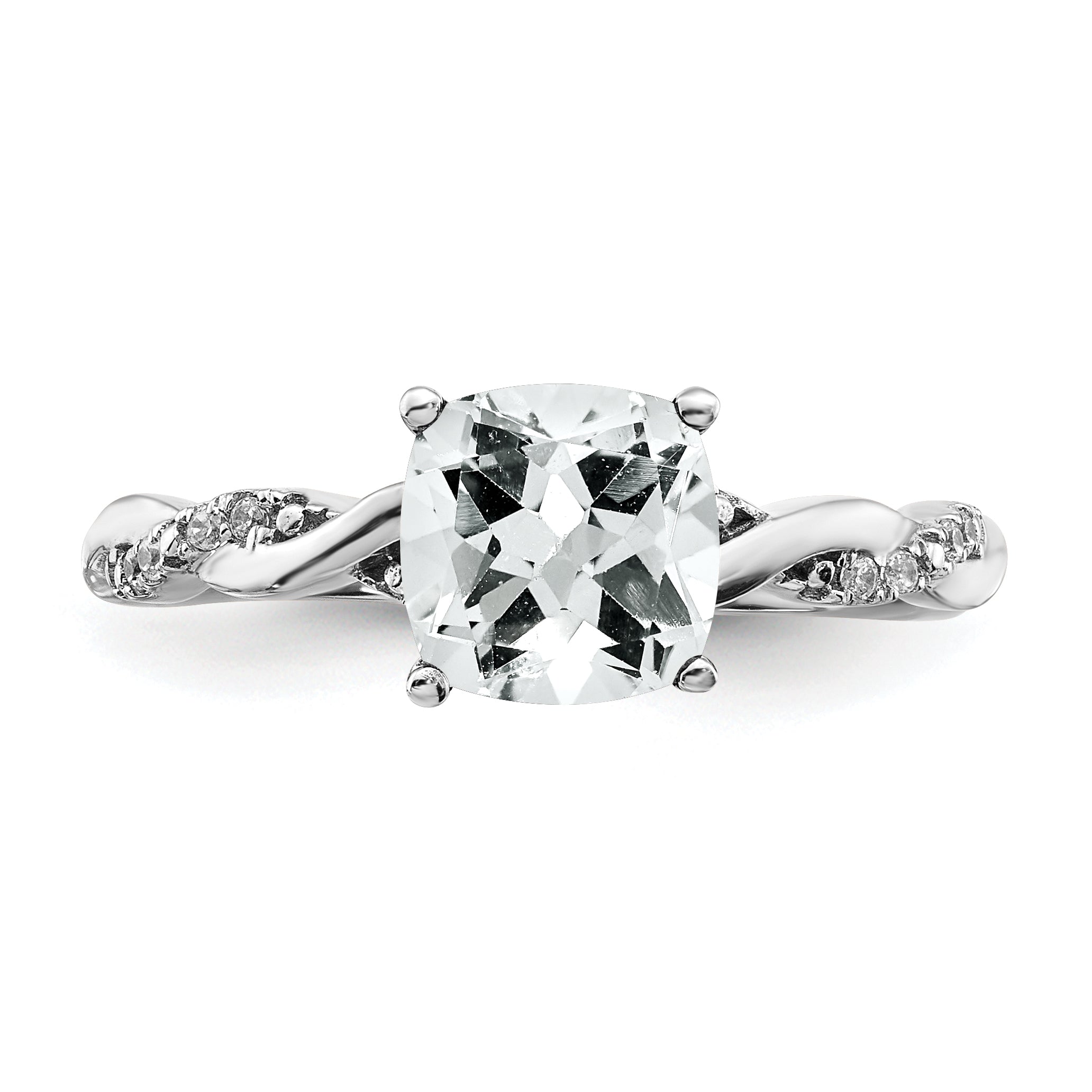 Sterling Silver Rhodium-plated White Topaz and Diamond Ring