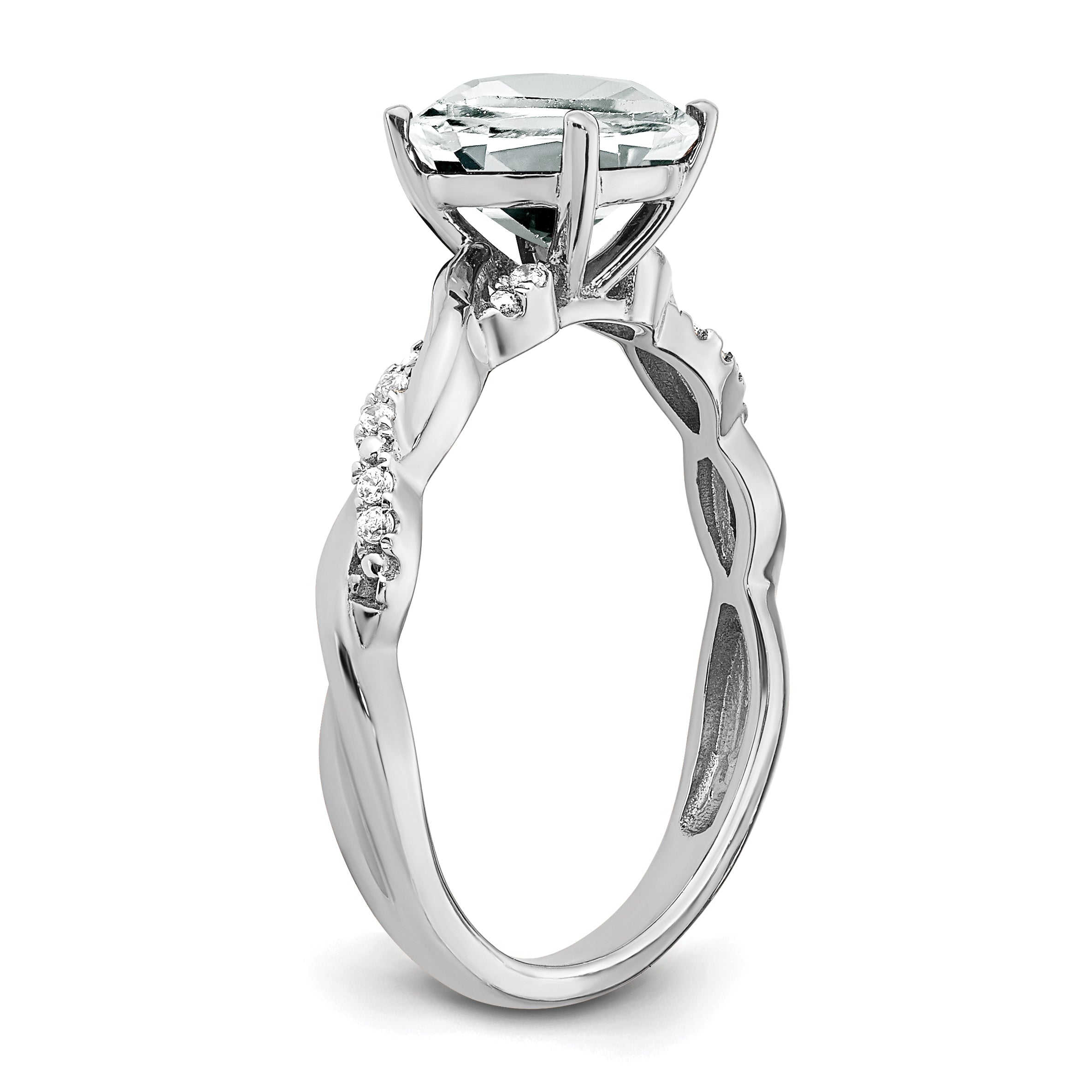 Sterling Silver Rhodium-plated White Topaz and Diamond Ring