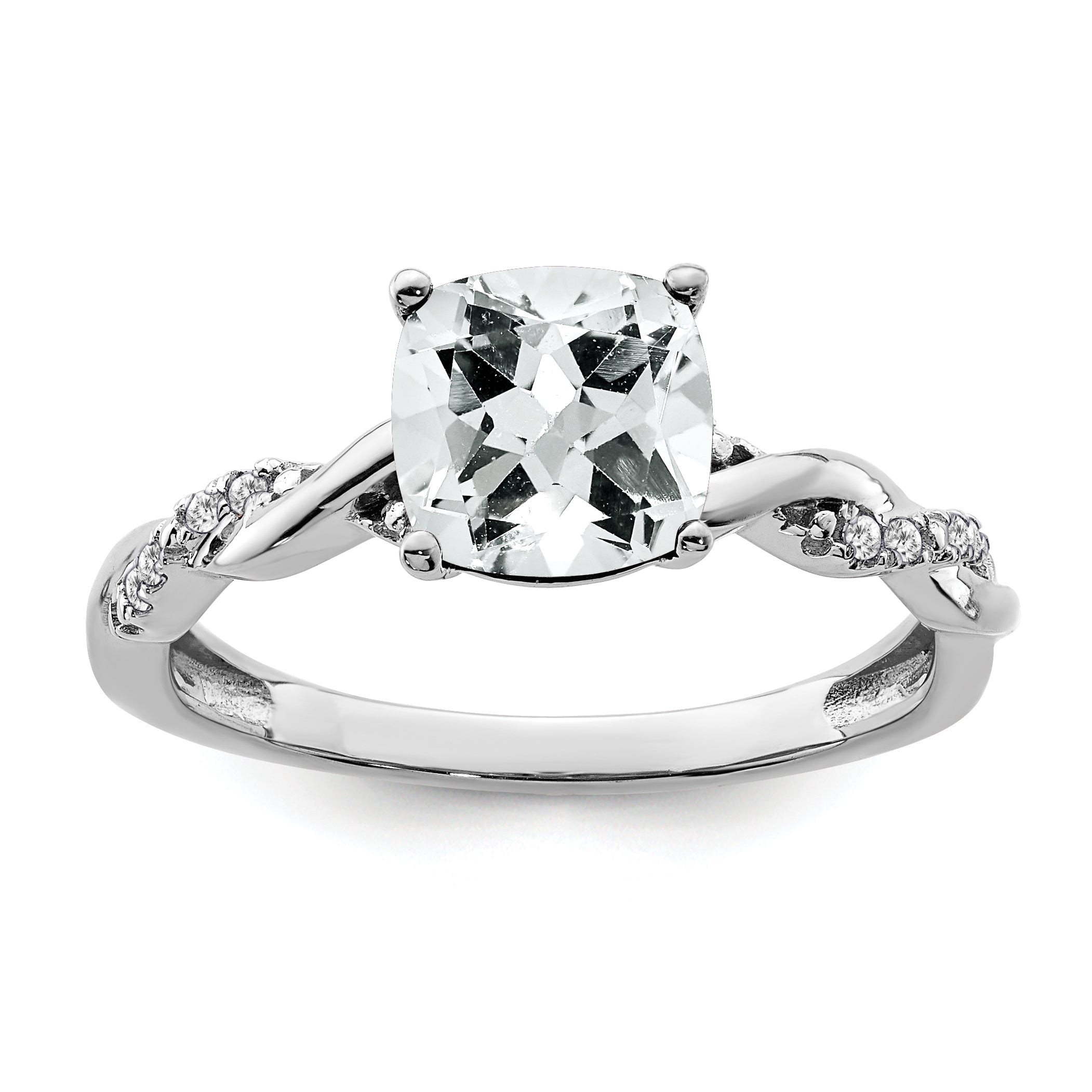 Sterling Silver Rhodium-plated White Topaz and Diamond Ring