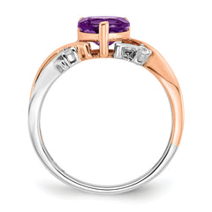 14k Two-tone Heart Amethyst and Diamond Ring