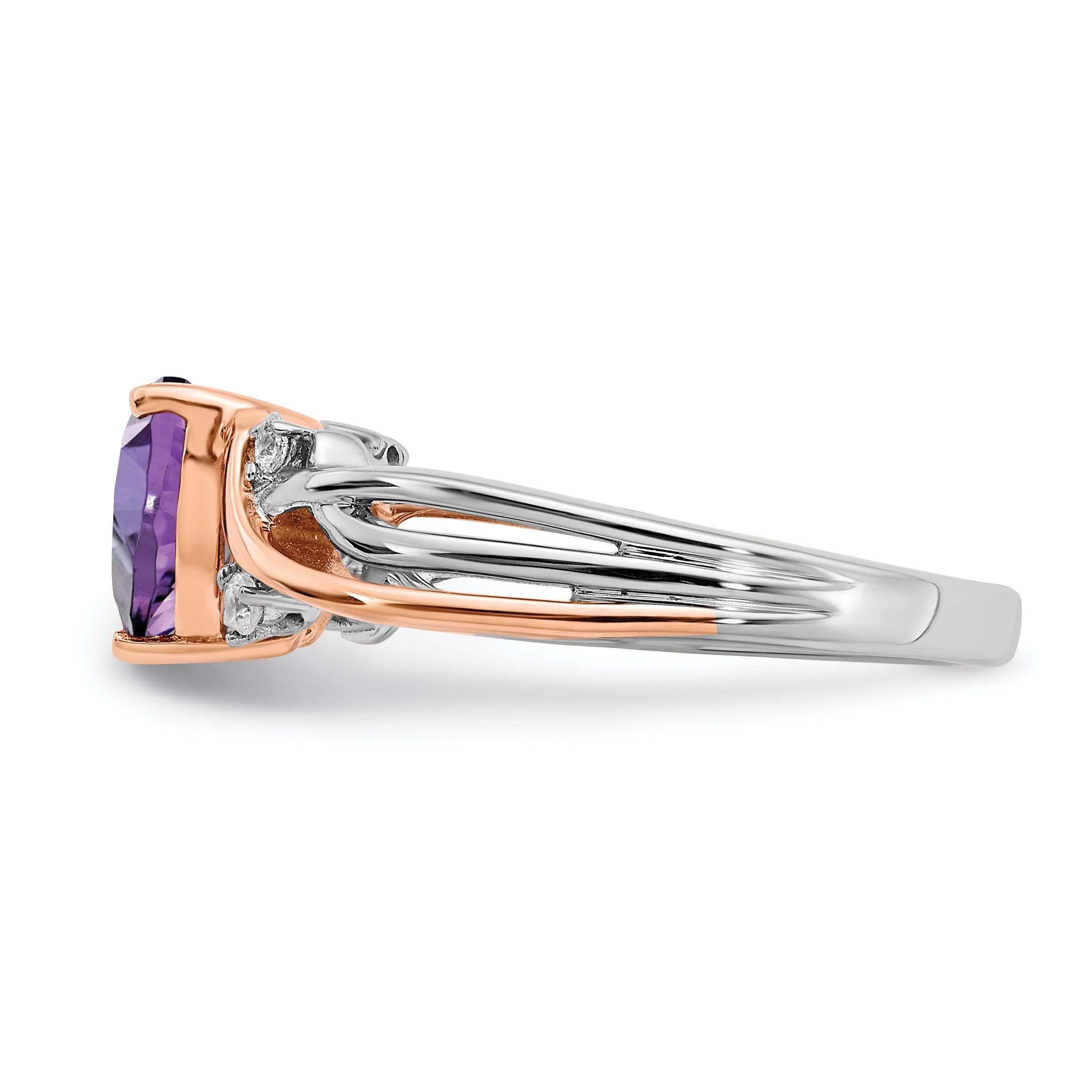 14k Two-tone Heart Amethyst and Diamond Ring