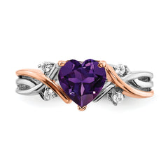 14k Two-tone Heart Amethyst and Diamond Ring