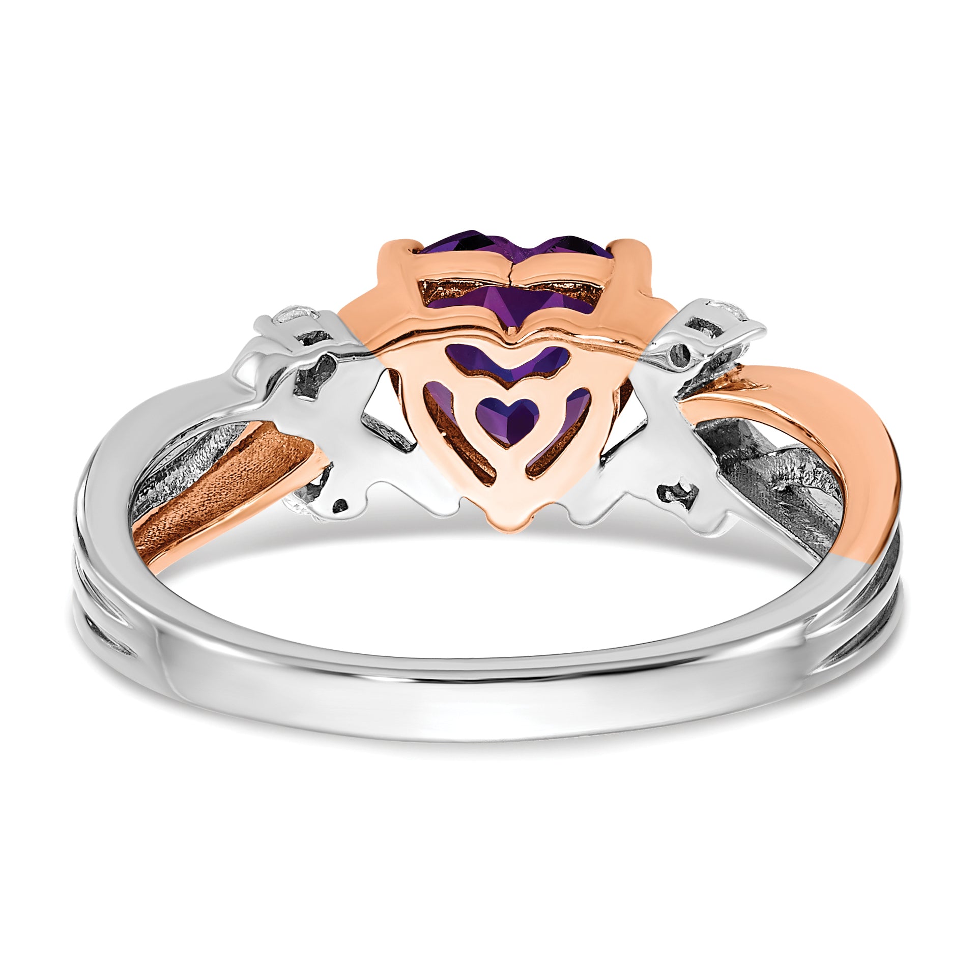 14k Two-tone Heart Amethyst and Diamond Ring