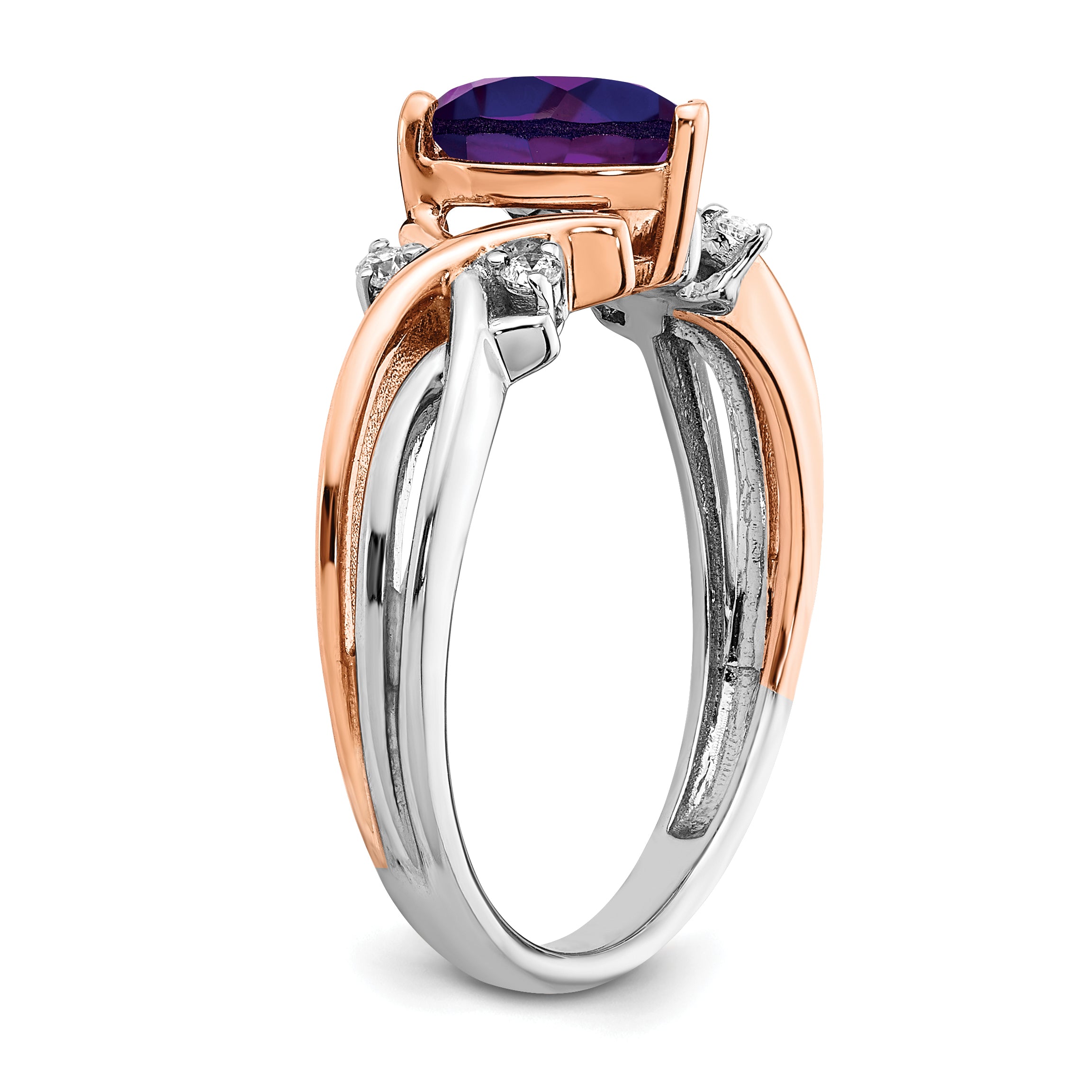 14k Two-tone Heart Amethyst and Diamond Ring