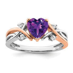 14k Two-tone Heart Amethyst and Diamond Ring