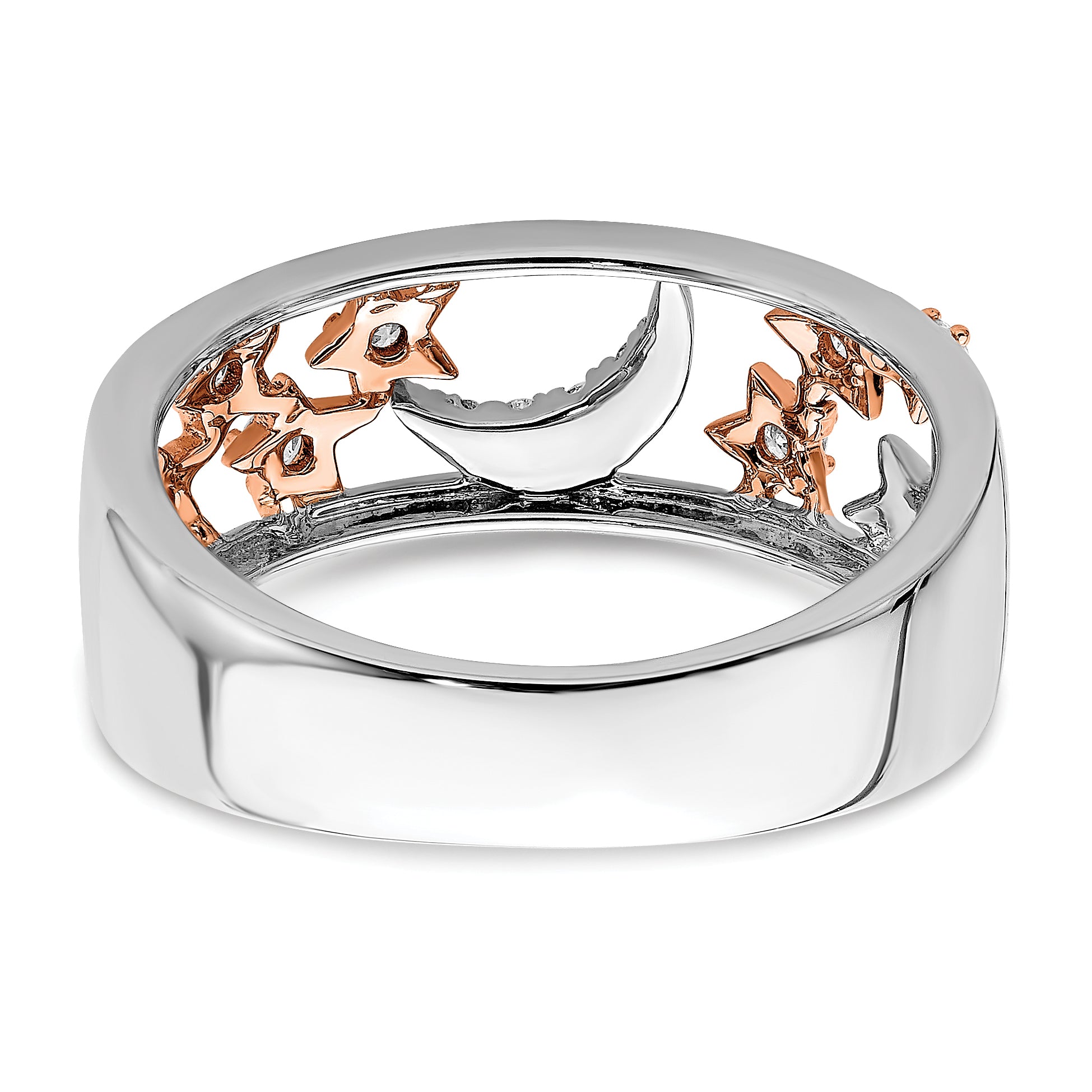 14k Two-tone Moon and Stars Diamond Band