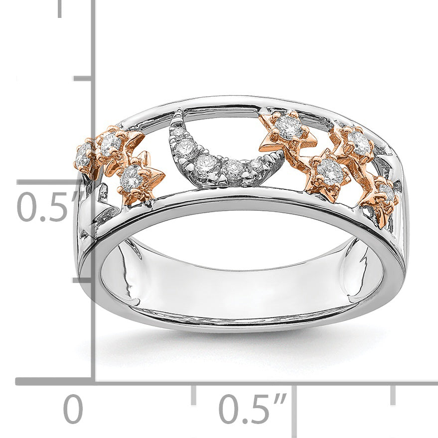 14k Two-tone Moon and Stars Diamond Band