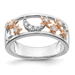 14k Two-tone Moon and Stars Diamond Band