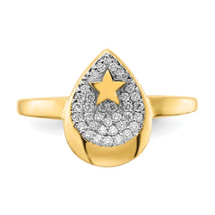 14k Polished Teardrop WithStar Diamond Ring