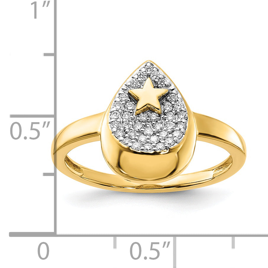 14k Polished Teardrop WithStar Diamond Ring