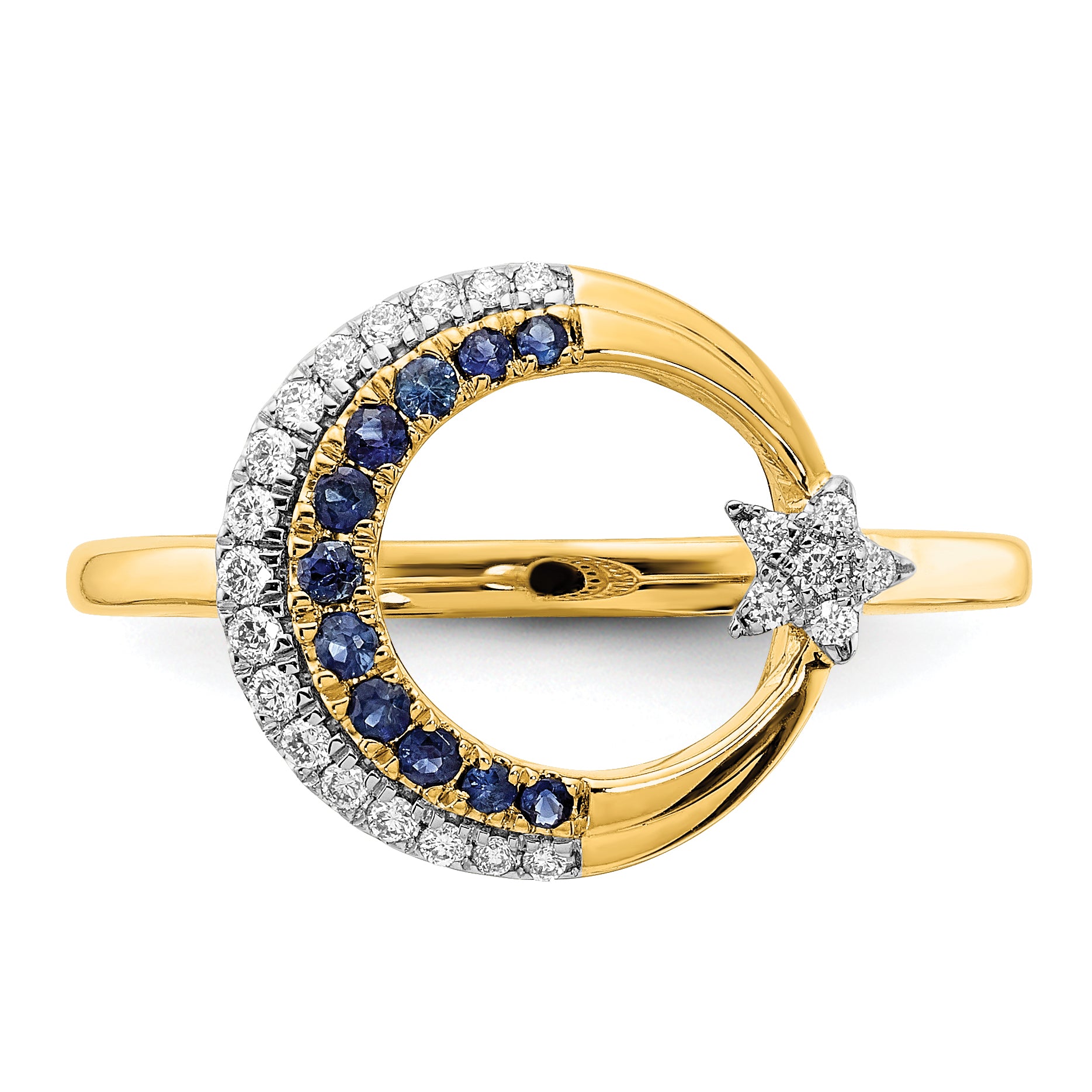 14k Polished Sapphire and Diamond Moon WithStar Ring