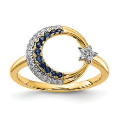 14k Polished Sapphire and Diamond Moon WithStar Ring