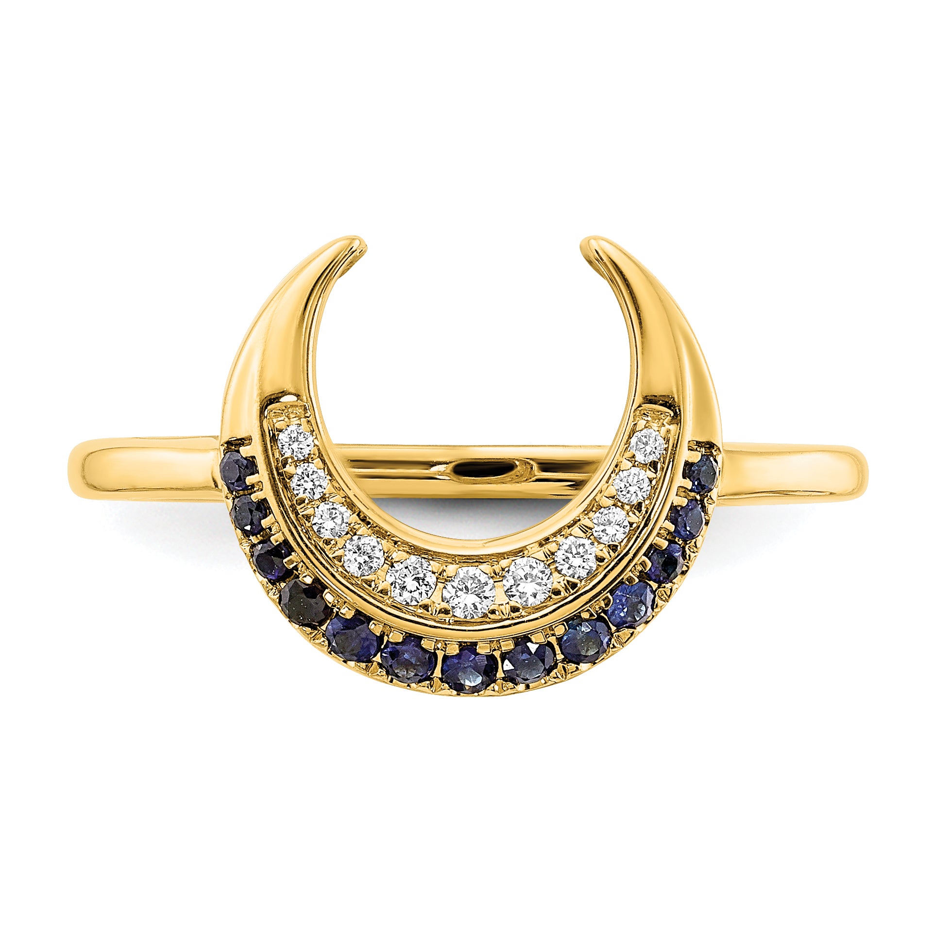 14k Polished Sapphire and Diamond Moon Ring