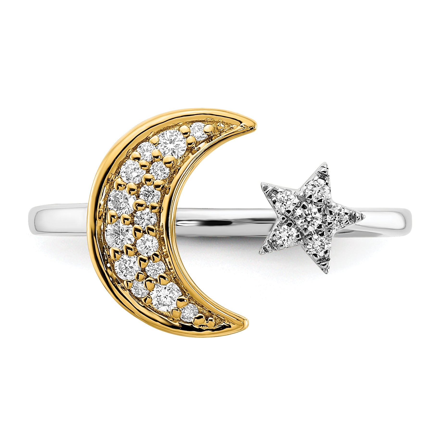 14k Two-tone Diamond Moon WithStar Ring