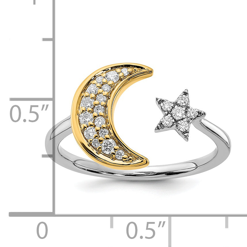 14k Two-tone Diamond Moon WithStar Ring