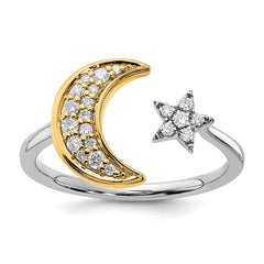 14k Two-tone Diamond Moon WithStar Ring