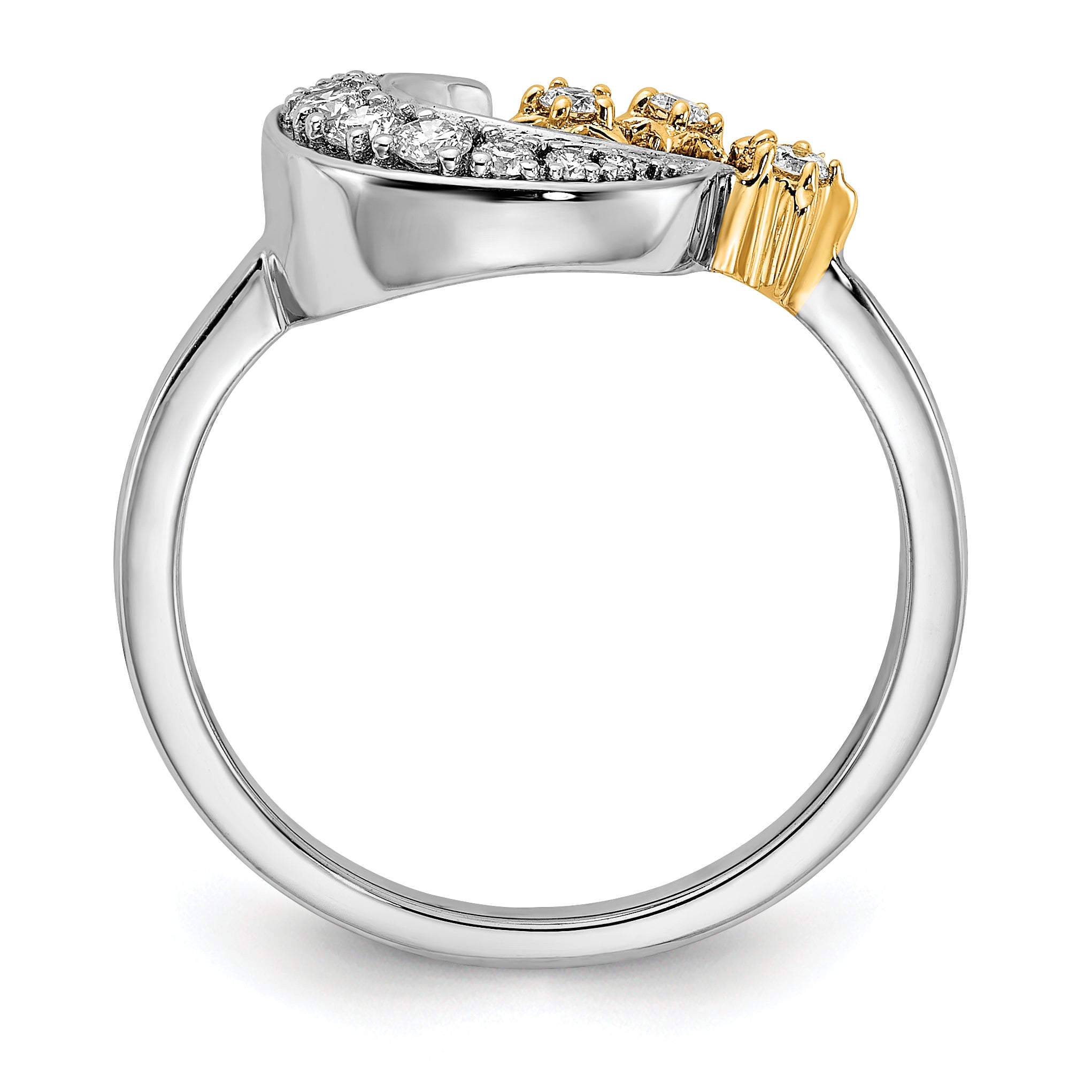 14k Two-tone Diamond Moon With3-Stars Ring