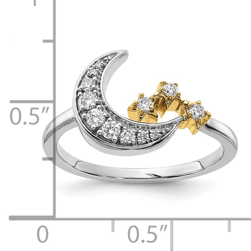 14k Two-tone Diamond Moon With3-Stars Ring