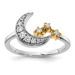 14k Two-tone Diamond Moon With3-Stars Ring