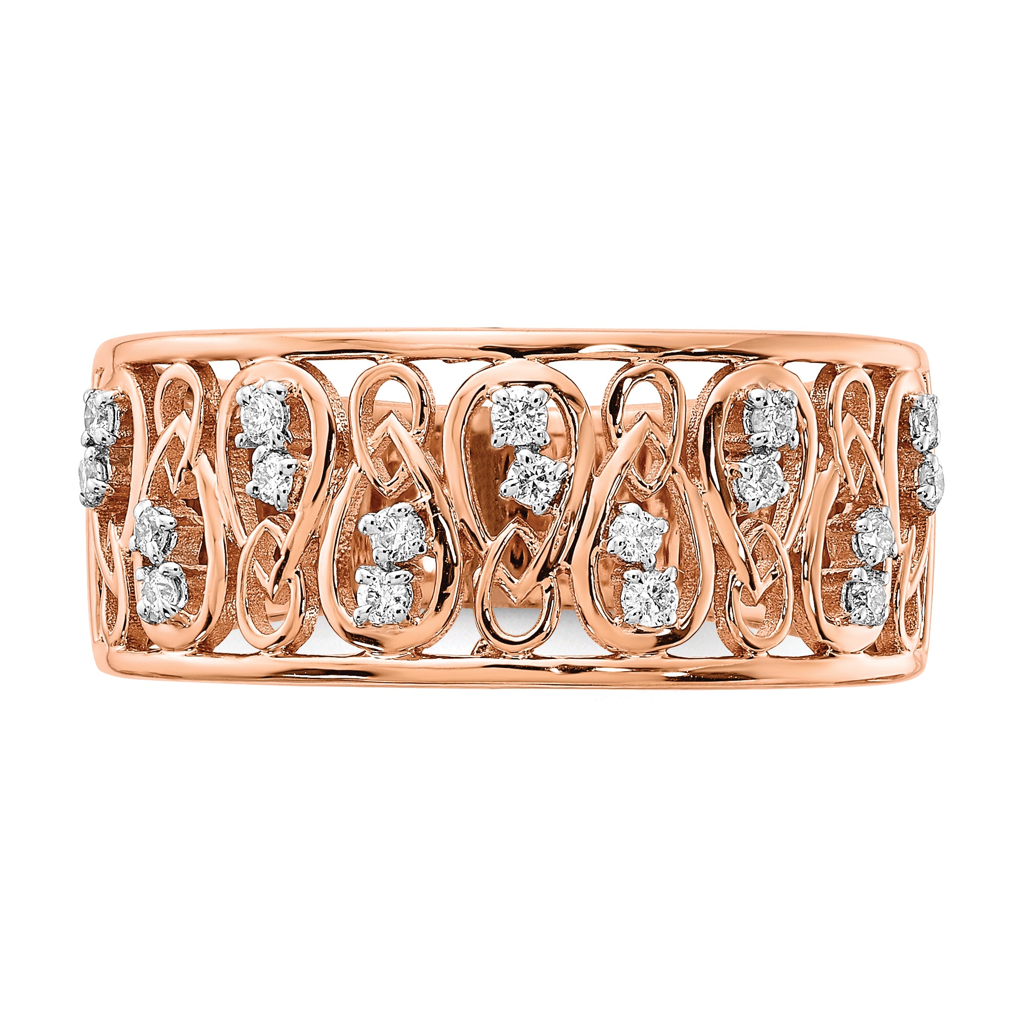 14k Rose Gold Polished Diamond Fancy Filigree Band