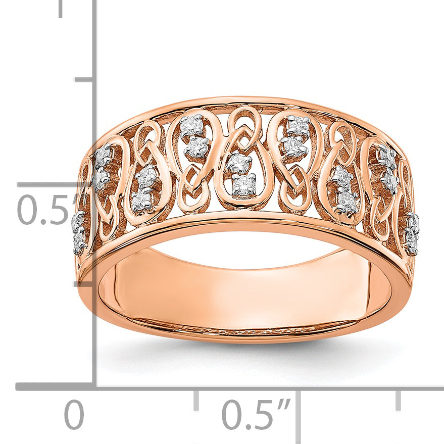 14k Rose Gold Polished Diamond Fancy Filigree Band