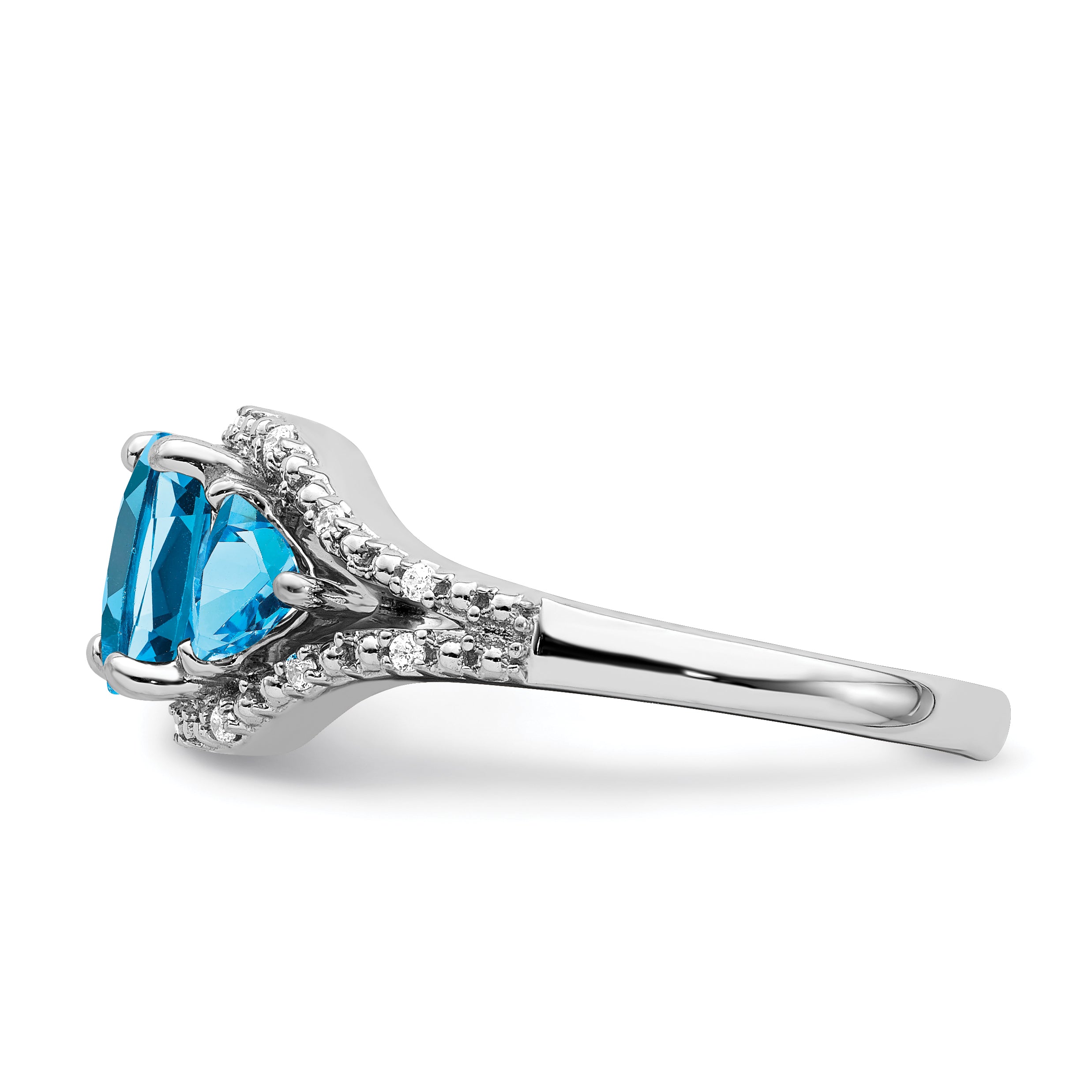 14k White Gold Blue Topaz and Diamond Ring