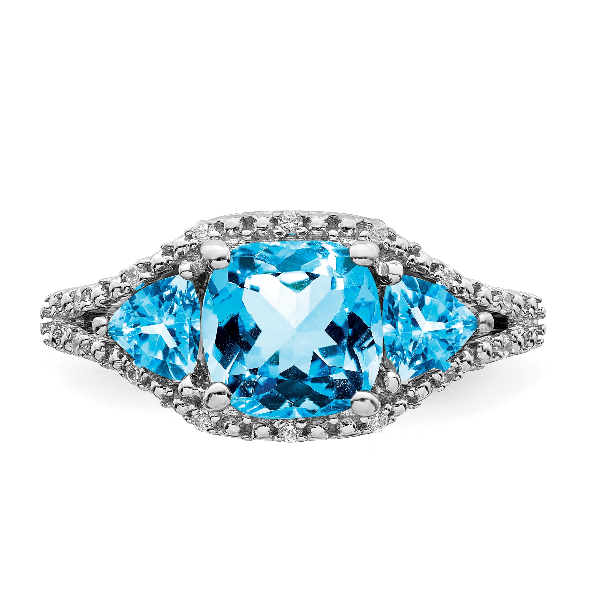 14k White Gold Blue Topaz and Diamond Ring