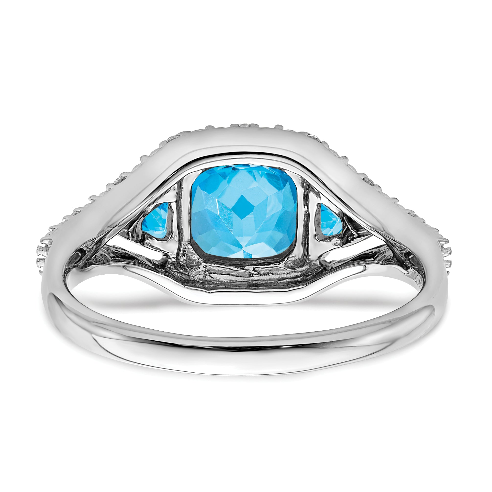 14k White Gold Blue Topaz and Diamond Ring