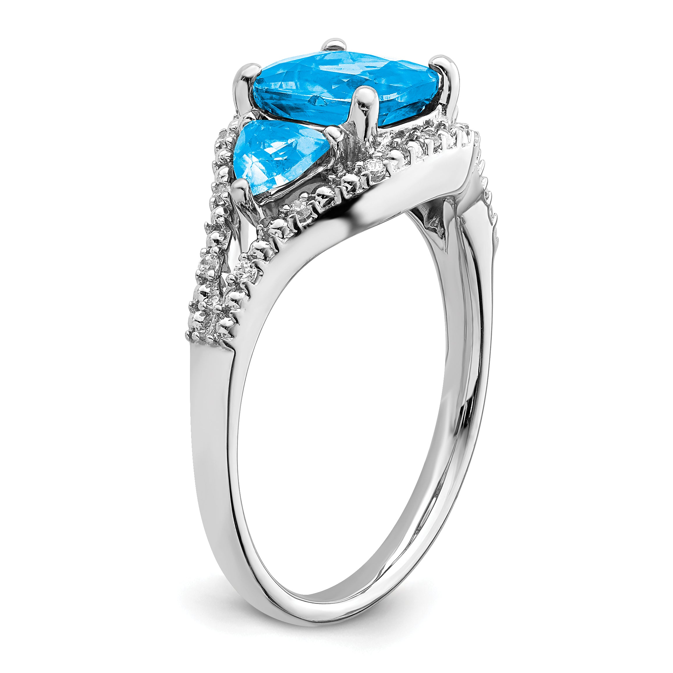 14k White Gold Blue Topaz and Diamond Ring