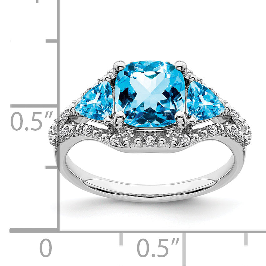 14k White Gold Blue Topaz and Diamond Ring