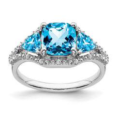 14k White Gold Blue Topaz and Diamond Ring