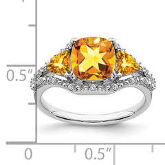 10k White Gold 3 Stone Citrine and Diamond Ring