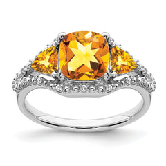 10k White Gold 3 Stone Citrine and Diamond Ring