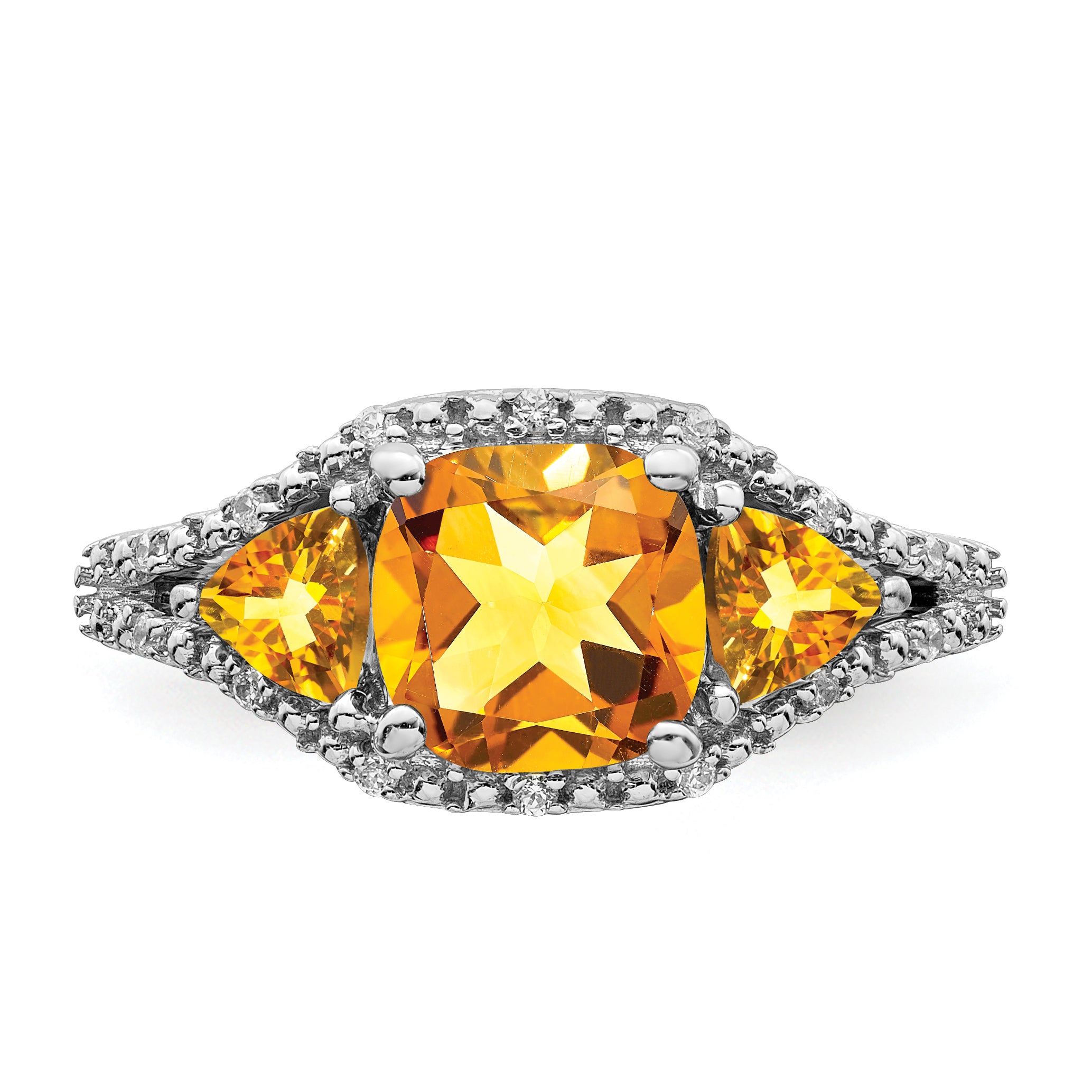 14k White Gold Citrine and Diamond Ring