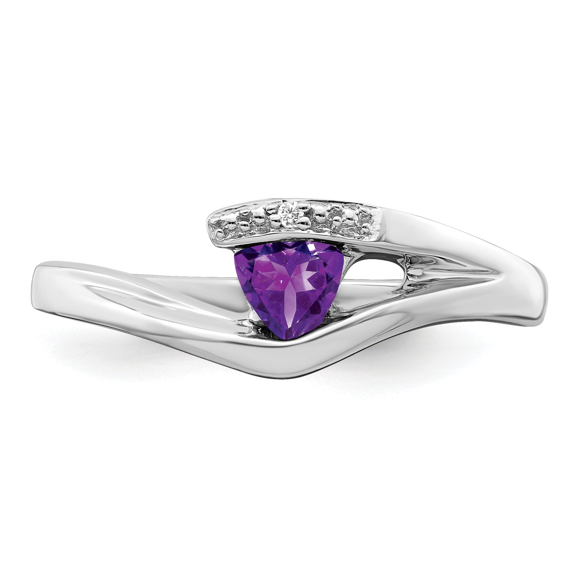 14k White Gold Trillion Amethyst and Diamond Ring