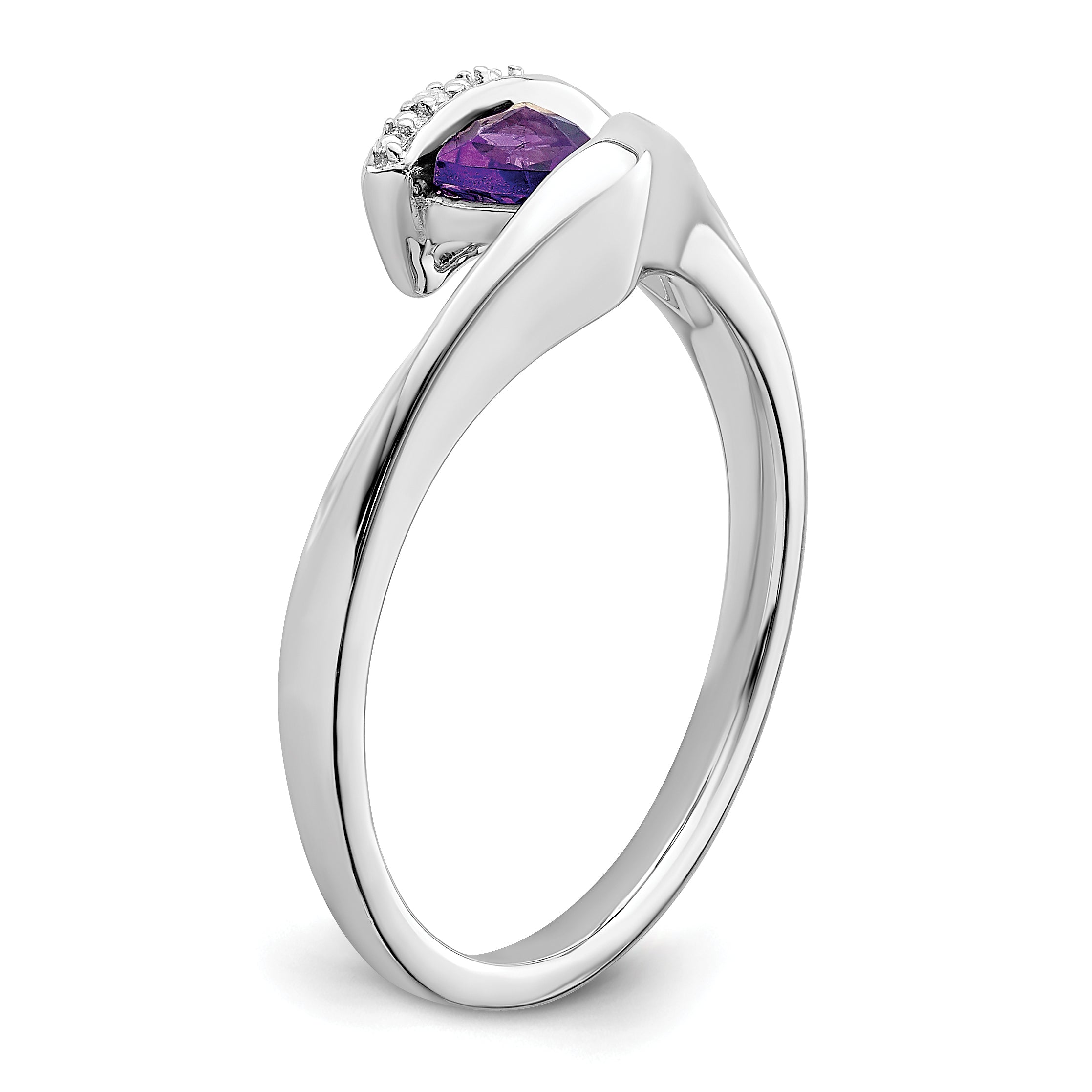 14k White Gold Trillion Amethyst and Diamond Ring