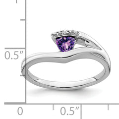 14k White Gold Trillion Amethyst and Diamond Ring