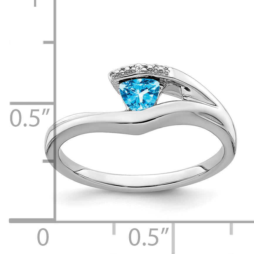 10k White Gold Trillion Blue Topaz and Diamond Ring