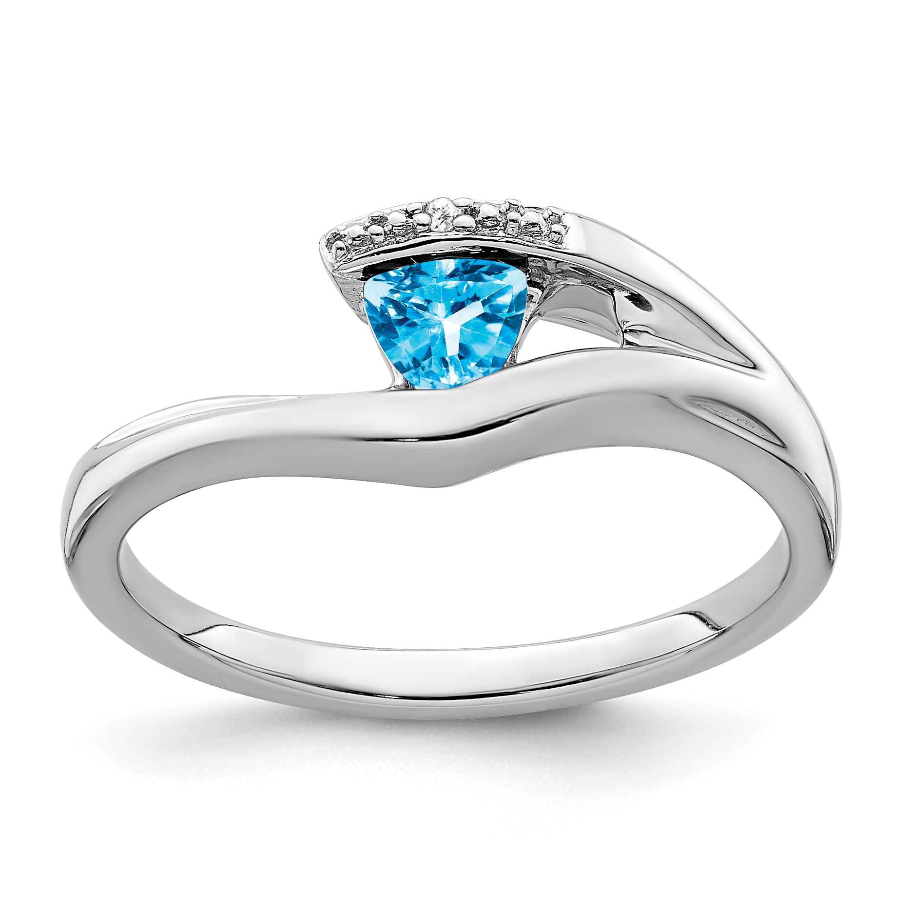 10k White Gold Trillion Blue Topaz and Diamond Ring