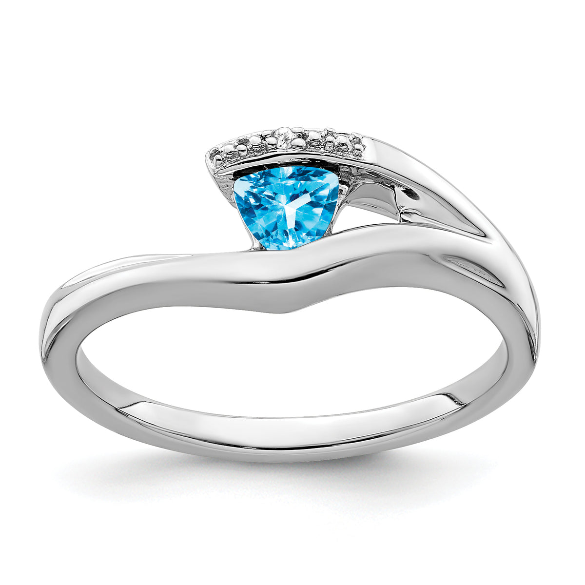 10k White Gold Trillion Blue Topaz and Diamond Ring