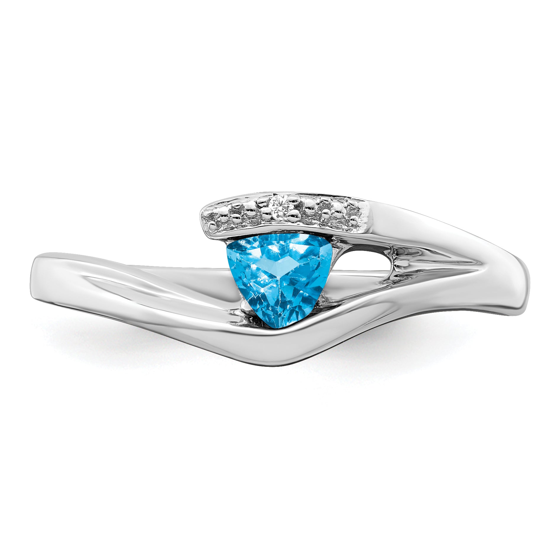 14k White Gold Trillion Blue Topaz and Diamond Ring